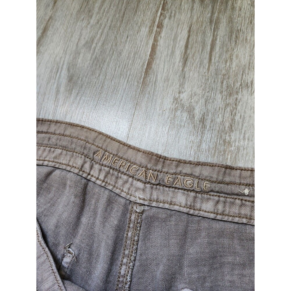 American Eagle Linen Blend Pants Gray Cargo Drawstring Straight High Rise Sz 16R - Picture 4 of 11